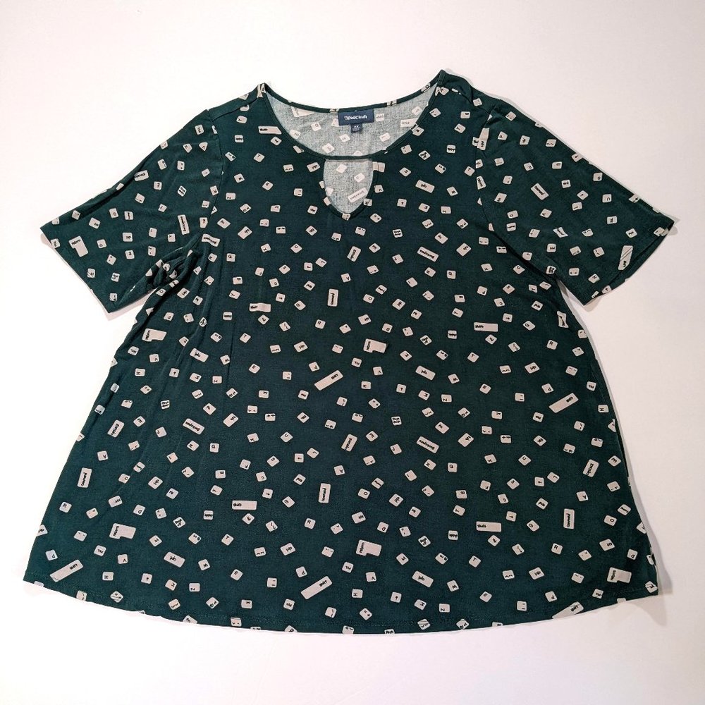 ModCloth Green Keyboard Keyhole Flowy Short Sleeve Tunic Blouse Women's 2X